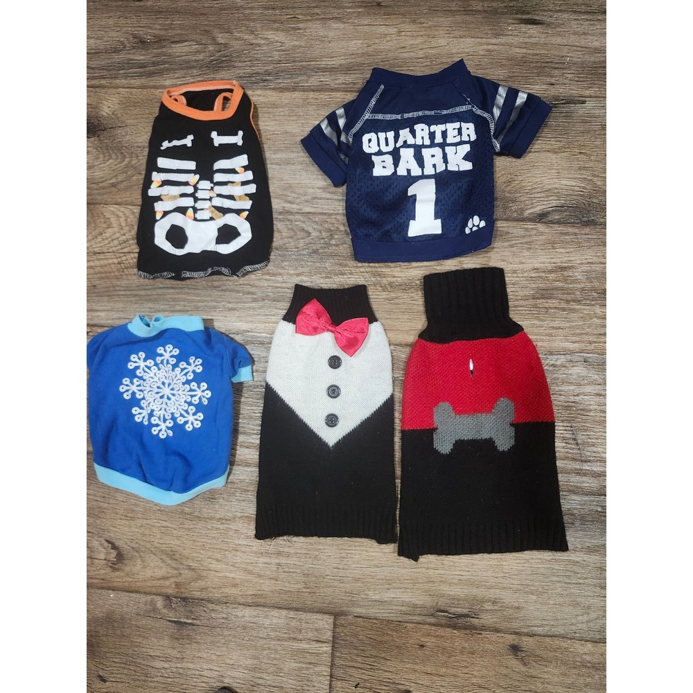 Small Dog Costume Lot of 5 Halloween Football Christmas sweater puppy outfit